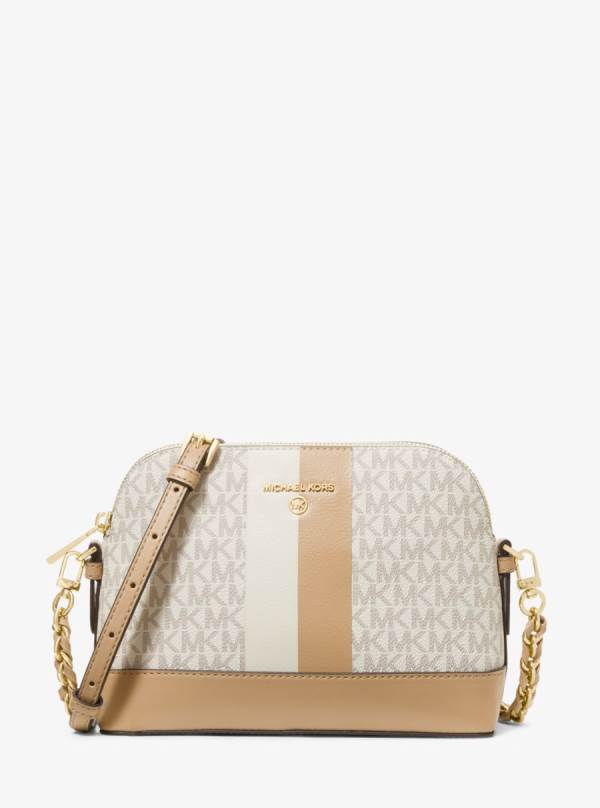 Damske Spojková Taška Michael Kors Large Logo Stripe Dome Biele Hnedožltý - Kabelky Michael Kors Lacne | PMLQI-0945